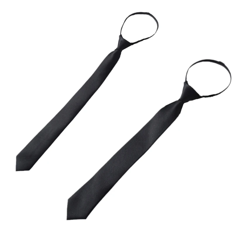 

Korean Preppy Style Men Women Black Necktie with Adjustable Zipper Pre-Tied Solid Color Narrow Tie for Formal Wedding Dropship