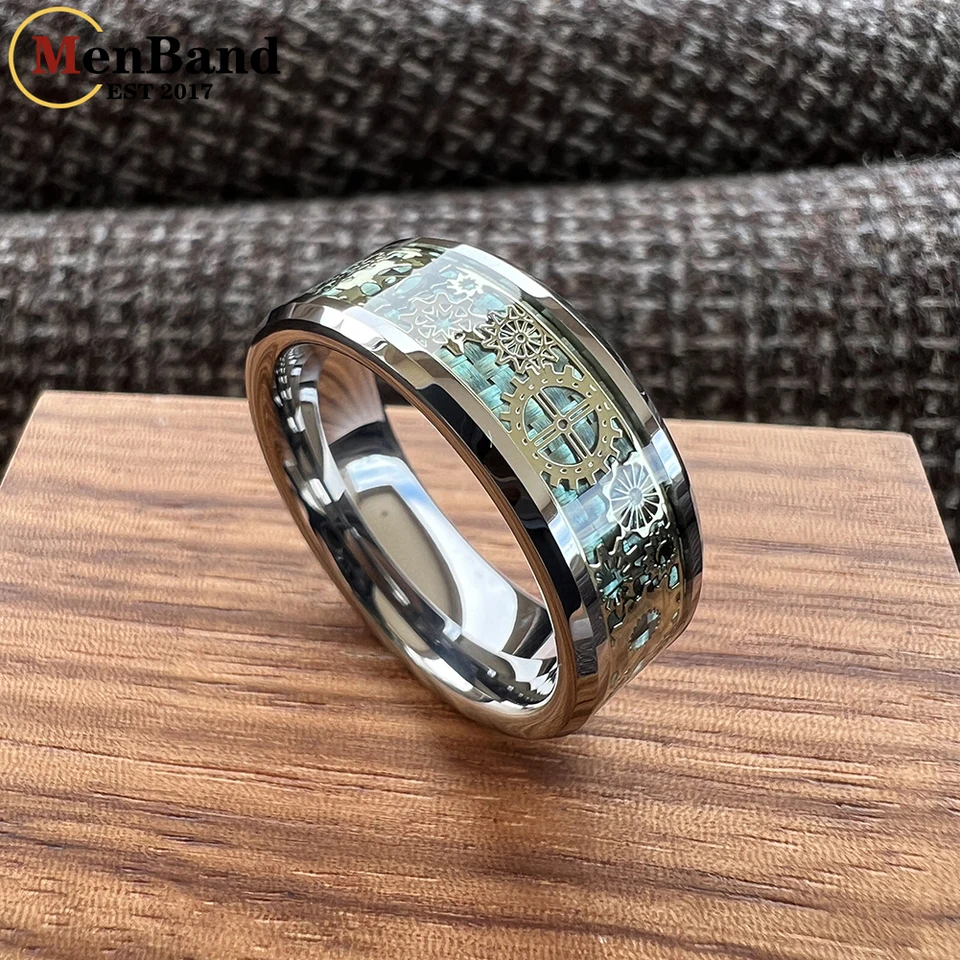 8mm Uomo Abalone Shell E Blu Cubic Zirconia Intarsio - Foto 5