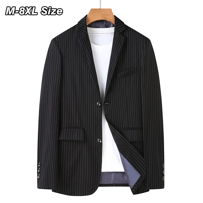 

Size Plus 6XL 7XL 8XL Men's Blazer Business Casual Stripes Suit Jacket Autumn Coats Office Wedding Dress Oversize Brand Clothes