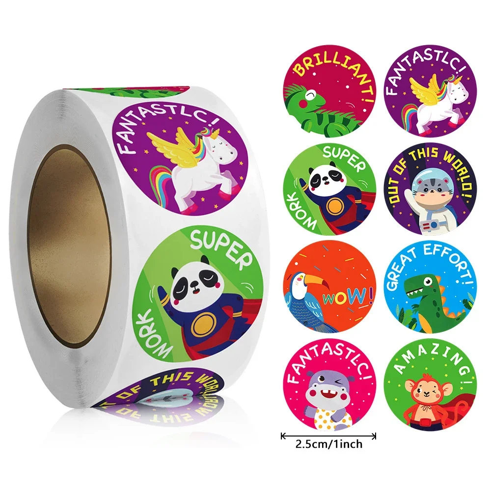 

500pcs/roll Cute Reward Stickers for Kids 1inch Motivational Sticker for School Teacher Stationery Supplies Sticker Scrapbooking