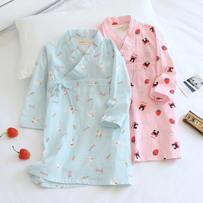 Children's Thin Cotton Japanese Pajamas Girls Long-Sleeved Nightdress Sleepwear Baby Hanfu Cute Parent-Child NightgownLC832