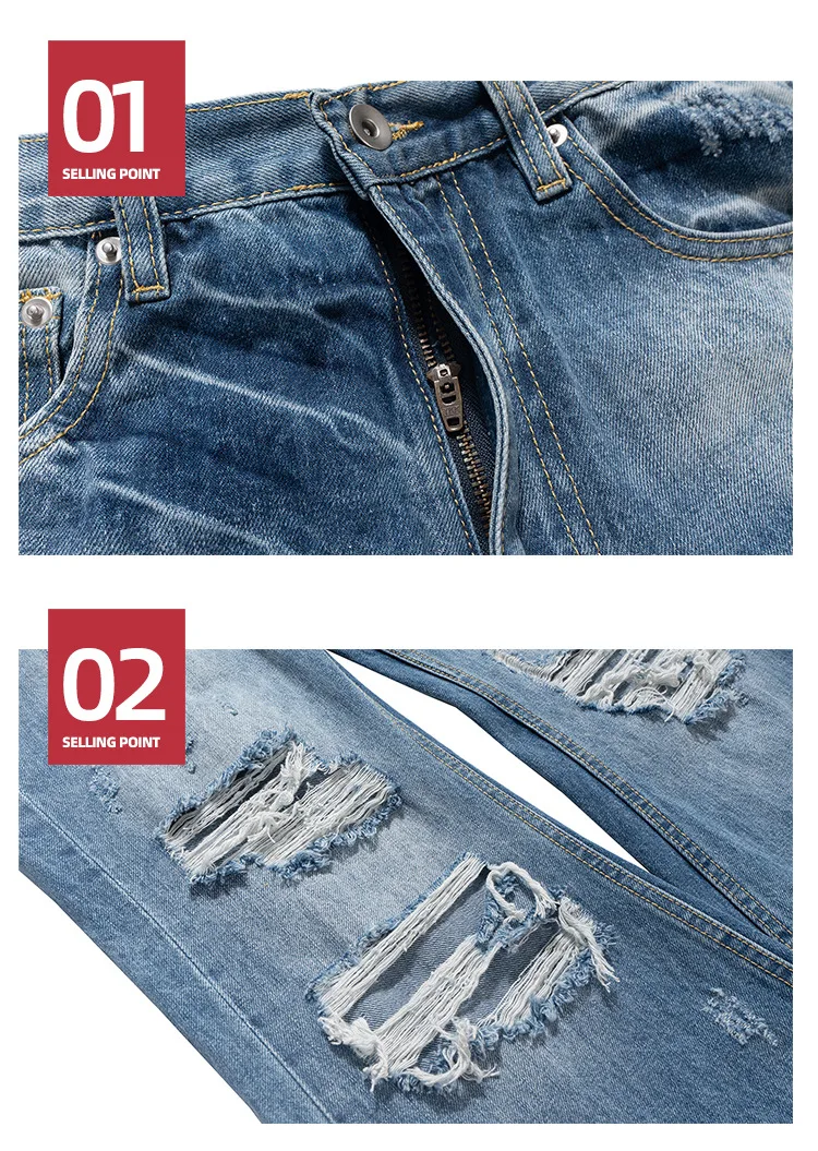 MIJKO Tassel Jeans Men's and Women's Big Hole Pants Wide Leg Cat Beard Blue Jean Fashion 2025ss 4