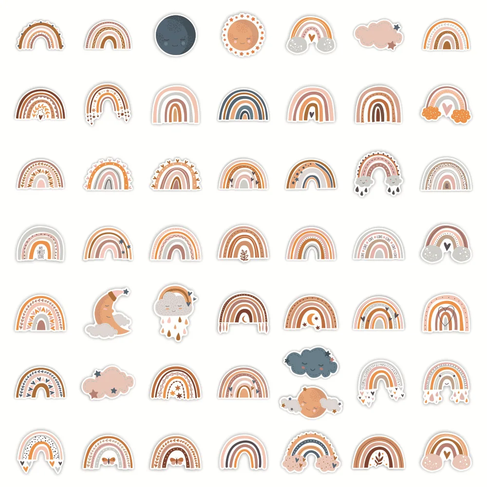 10/30/50pcs Cute Cartoon Boho Rainbow Stickers Aesthetic Graffiti Decals Scrapbooking Laptop Bike Funny Bohemian Sticker Toy