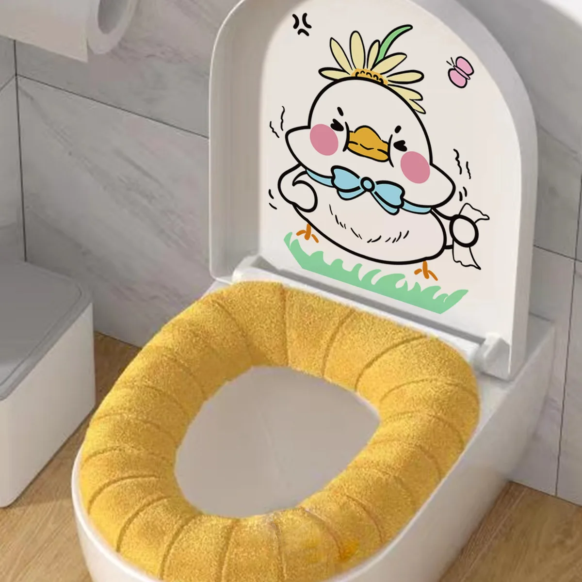 만화 동물 오리 벽 스티커 30x25cm, 재미 있고 귀여운 화장실 스티커, 거실, 침실, 서재, 레스토랑 장식 벽 스티커 