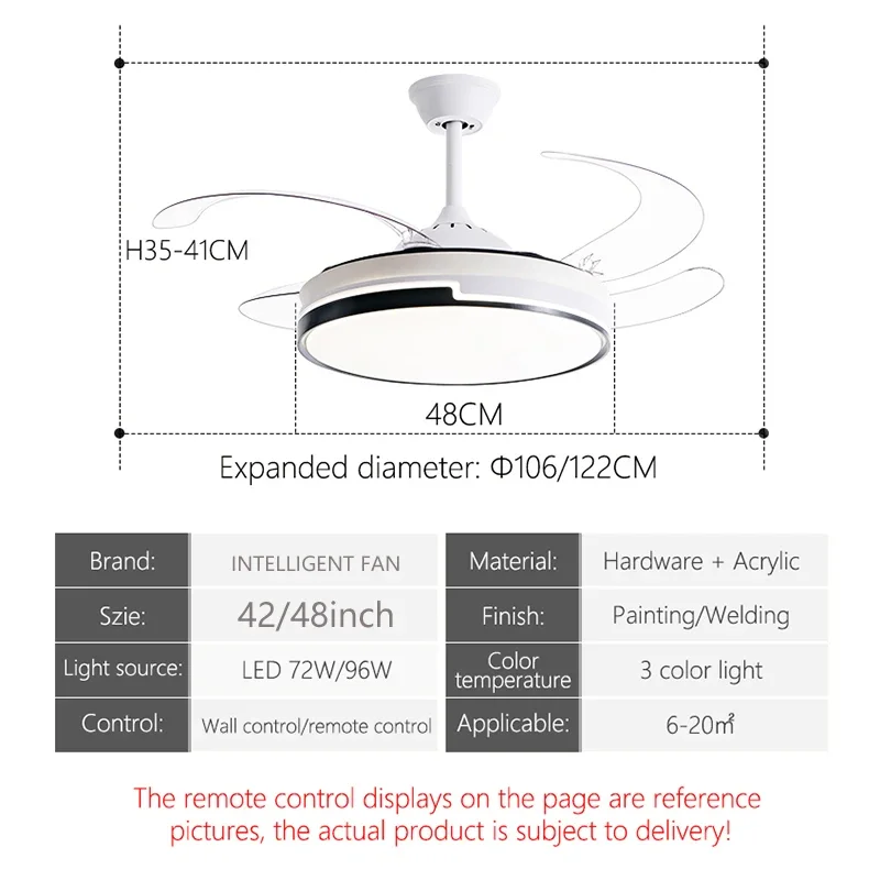 Invisible LED Ventilador de Teto Lâmpadas, Moderna e Minimalista Household Pendant Light, Fit para Quarto, Sala de Estar, Sala de Jantar, Estudo, 110V, 220V