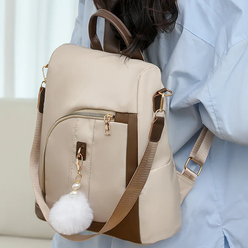 Luxury Women's Fashion Backpacks Waterproof Nylon Bag Large Capacity Daily Travel Backpack With Plush Pendant