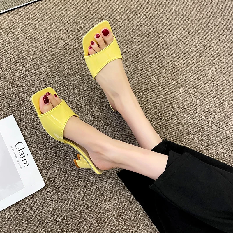 

Мюли женские кожаные однотонные, пикантные туфли на толстом высоком каблуке, летняя повседневная обувь