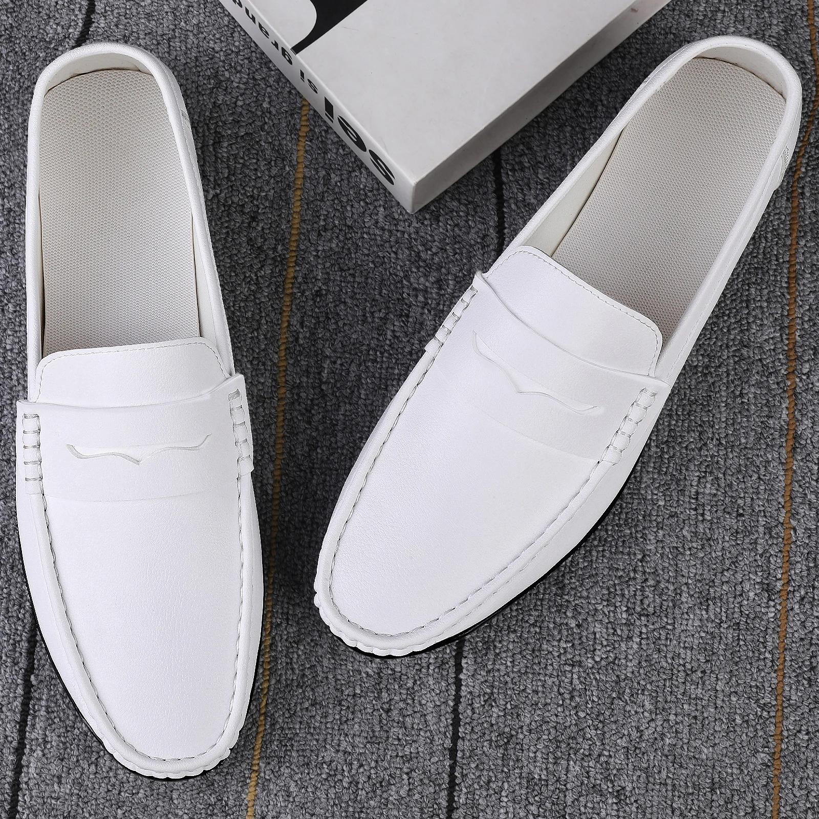 Summer Mens Casual Loafers Leather Loafer Shoes For Men Fashion Light Flats Man White Sneakers Slip-On Driving Big Size 38-47 2