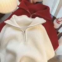 Half Zip Collar Sweater Women Pullovers Soft Knitted Long Sleeve Short Jumper Fall Winter Teen-girl Korean Fashion Outfit - Image 2