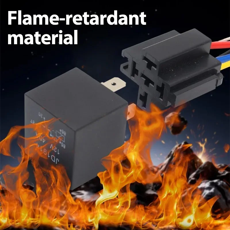 Automotive Relay 12V/24V 5Pin 40A Car Relay with Black Red Copper Terminal Auto Relay Socket SPDT Harness Cable JD1914