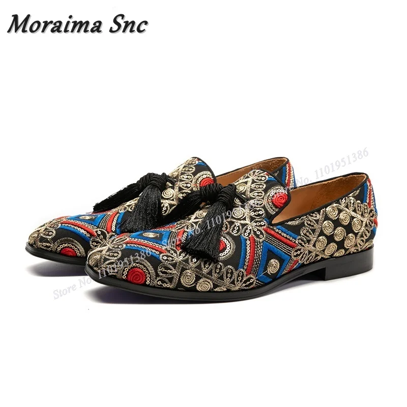 

Moraima Snc Tassel Decor Men Shoes Fringe Square Heel Handmade Slip on New Cover Toe Casual Shoes Shoes Party Shoes Big Size 47