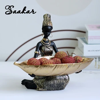 SAAKAR Resin Exotic Black Woman Storage Figurines Africa Figure Home Desktop Decor Keys Candy Container Interior Craft Objects 1