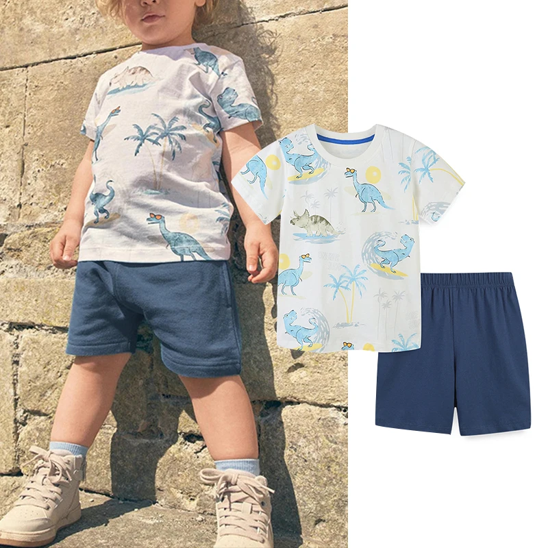 

2PCS Summer Kids Boys Tee Shorts Sets Toddler Casual Cotton Cartoon Dinosaurs T-shirts Short Pants Outfits Soft Tops Clothing