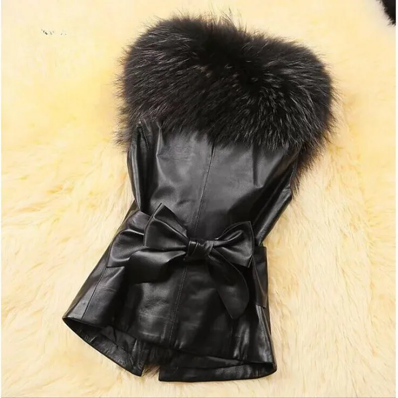 2023 Autumn Winter New Women Short Fur Vest Fashion PU Leather Patchwork Imitation Fox Fur Collar Outwear Female Slim Waistcoat