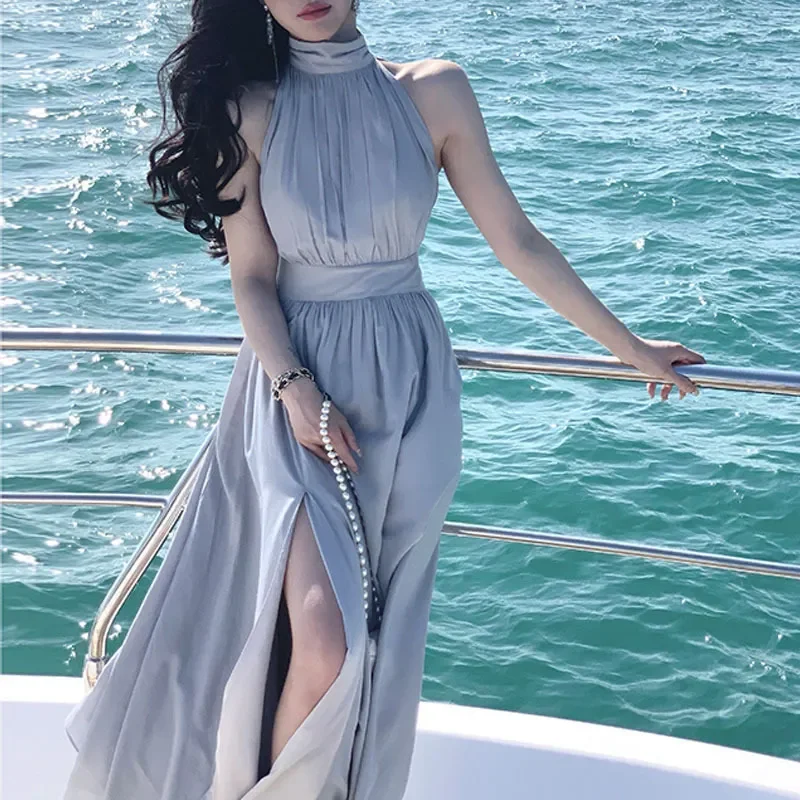 

Temperament Half-high Collar with Slit Dress Sleeveless Elegant Sheath Slim Birthday Sexy Club Party Dresses 2023 Summer