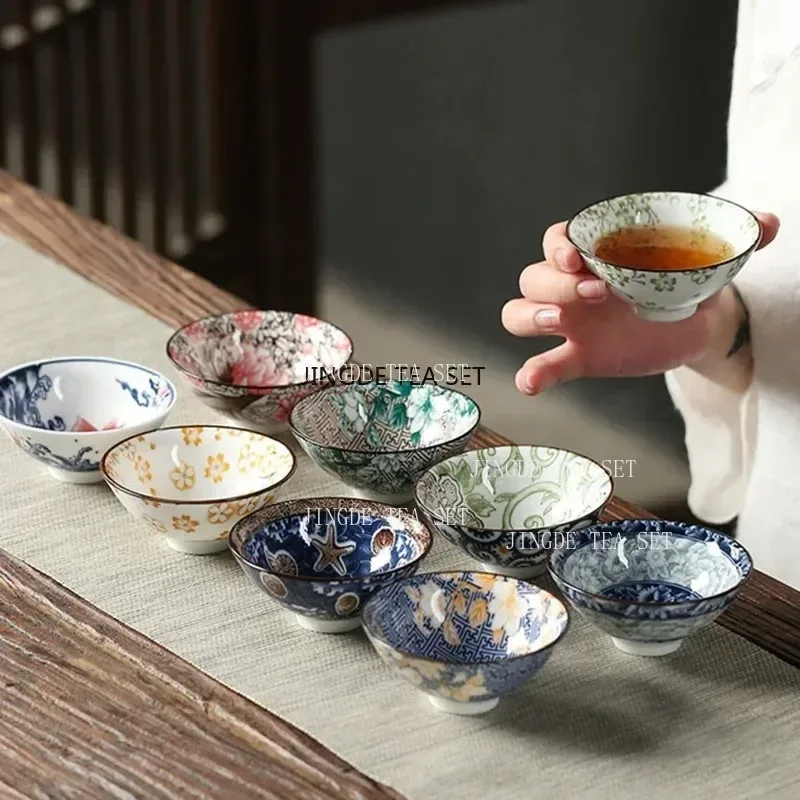 6 hand drawn blue and white porcelain tea cups Chinese ceramic tea bowls travel portable tea cups