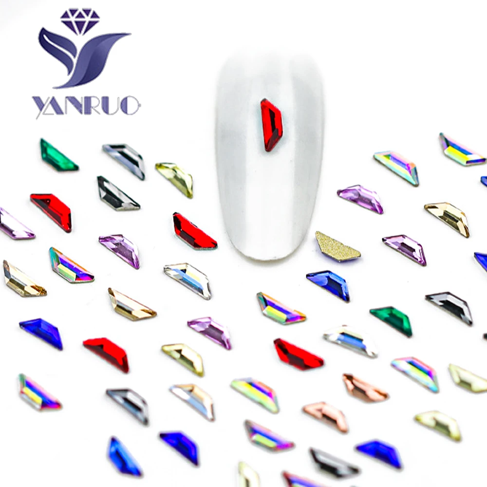 

YanRuo 100pcs 2x6mm Trapeze Colorful Beauty Jewelry Making Glass Flatback DIY Accessories CraftsRhinestones Nail Art Decorations