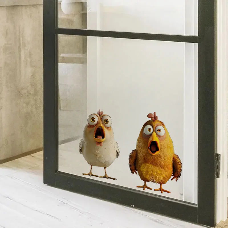 Funny Surprised Chickens Sticker Water-proof Wall Decal Wall Bathroom Cabinet Door Toilet Car 1pc