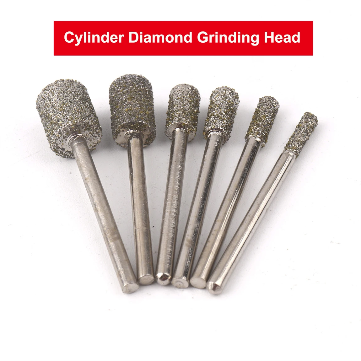 6pcs Diamond Coated Burr Set Grinding Engraving Bit 3mm Shank Cylindrical Rotary File for Stone Carving,DIY,Polishing