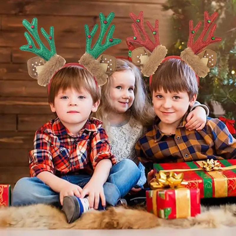 3pcs Christmas Headbands Hair Hoop Girls Plush Reindeer Antlers Deer Ear Xmas Party Headbands Festival Hair Accessories Gifts