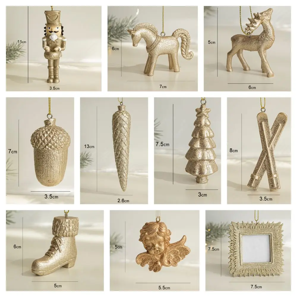 Resin Gold Christmas Hanging Decoration Deer Horse Hazelnut Pinecone Hanging Pendant Resin Angel Soldier Christmas Tree Ornament