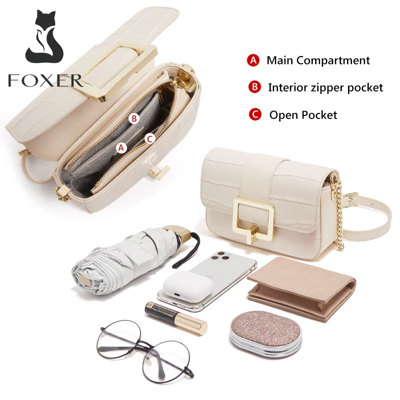 FOXER Split Leather Crocodile Pattern Women Crossbody Bag Fashion Lady High Quality Messenger Bag For Female Luxury Shoulder Bag
