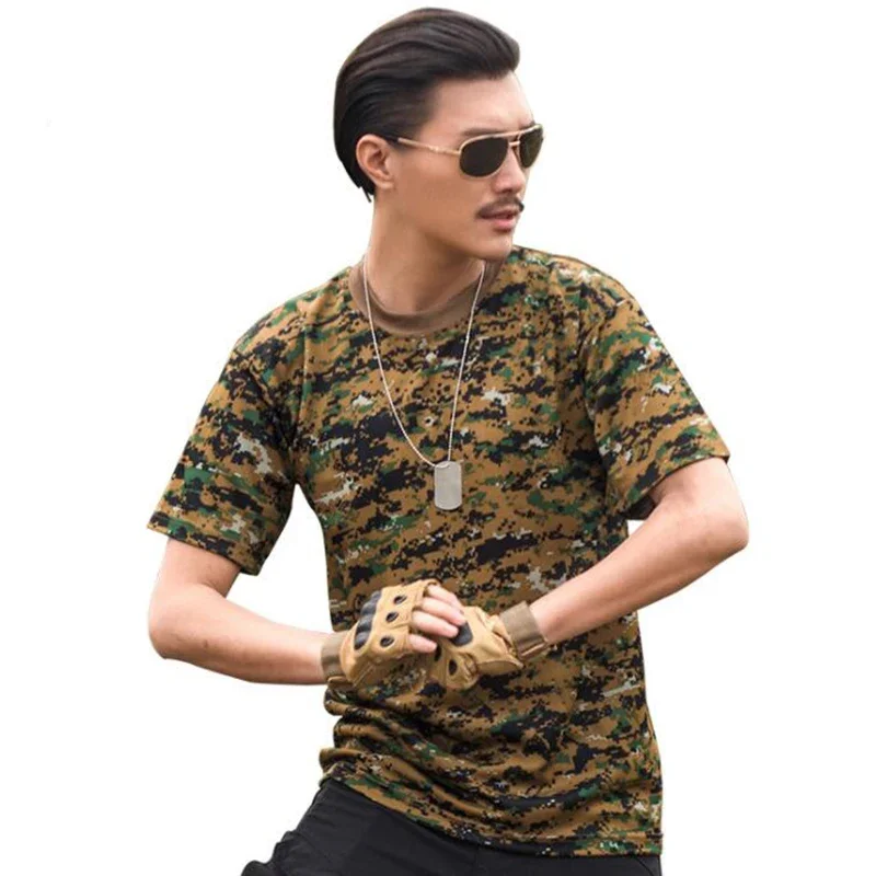 Hunting Camouflage T Shirt Summer Short Sleeve Tee Tops Men's T-shirt Outdoor Military Tactical Combat Fitness Hiking T-Shirt sport t shirt