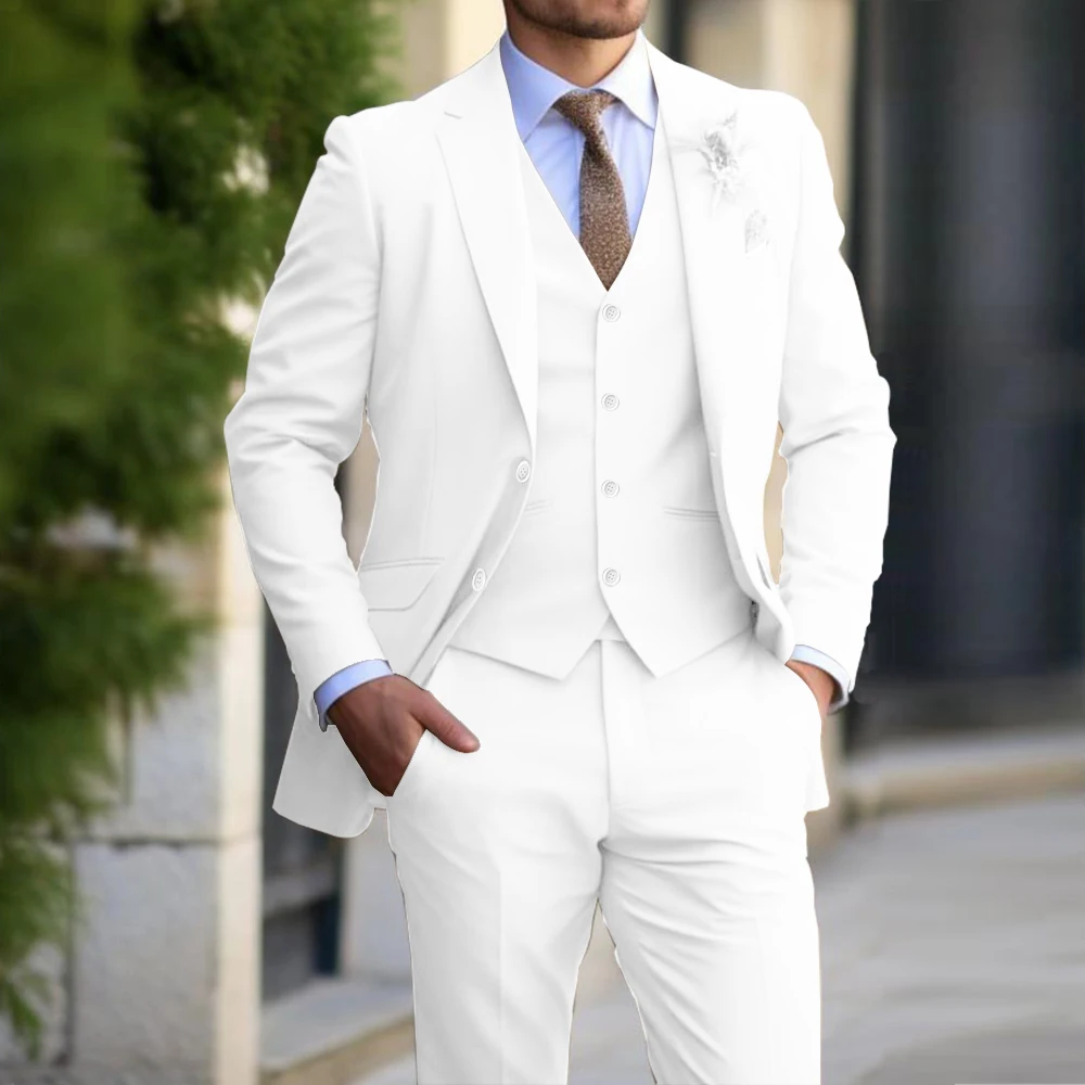 Men Suit 3 Pieces Fashion Slim Fit Blazer Vest Pants Set Classic Formal Business Wedding Tuxedos For Men