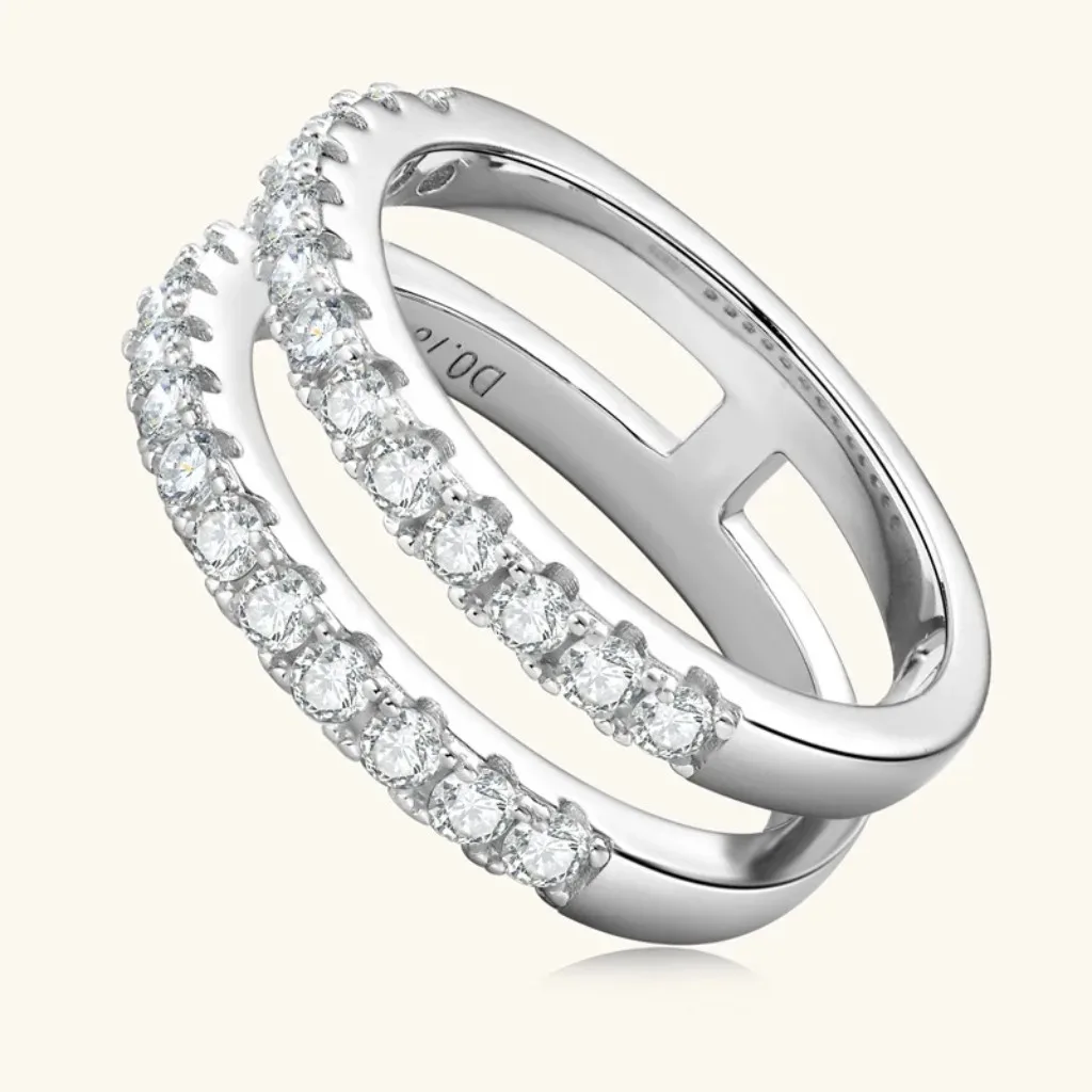 

Anillo de doble fila para mujer, anillos de compromiso moissanita Real, bandas Color D, Diamante 2mm, plata pura 925