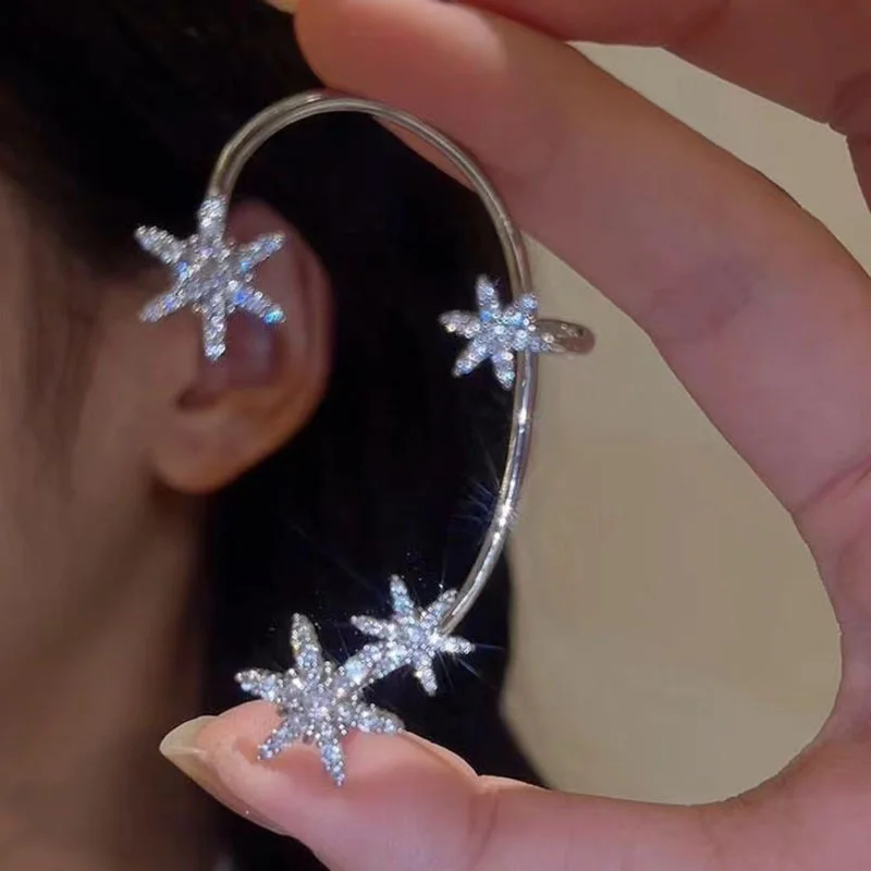 Silver Plated Leaf Butterfly Clip Earrings for Women Ear Clips Without Piercing Sparkling Zirconia Ear Cuff Fashion Jewelry