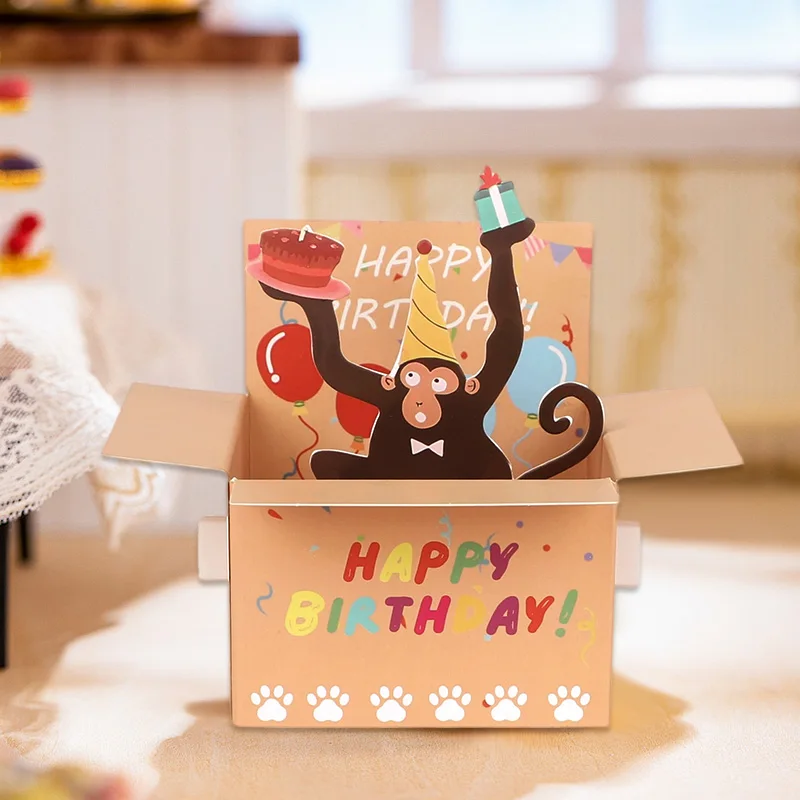 Lustiger Affe, alles Gute zum Geburtstag, Pop-Up-Karte, 3D-Papier-Einladung, Grußkarte für Kindergeburtstag, Party, Hochzeit, Dekoration, Zubehör – Detail 2