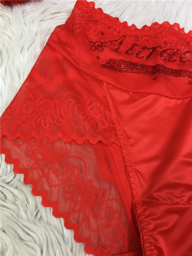 Fashionable Rhinestone Shorts New Red Underwear Women's Silk Satin All-Match Triangle Shorts Four Seasons Women's Shorts
