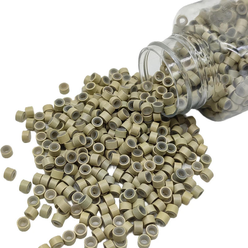 1000Pcs 4mm 마이크로 링크 비즈 알루미늄 실리콘 라이닝 헤어 익스텐션 비즈 헤어 틴셀 비즈 스타일링 액세서리 402030