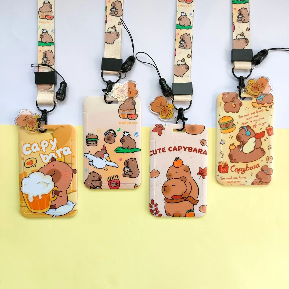 Card Holder Card Sleeve Cute New Capibala Cartoon Printing Slide Card Case Waterproof ABS Capibala Anti Loss Card Sleeve Student Cute Holder