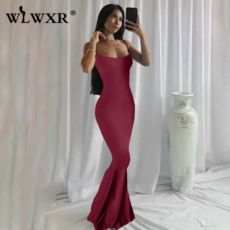 

WLWXR Summer Cami Backless Black Long Dress Ladies Strapless Maxi Sexy Club Outfits For Women Sleeveless Bodycon Party Red Dress
