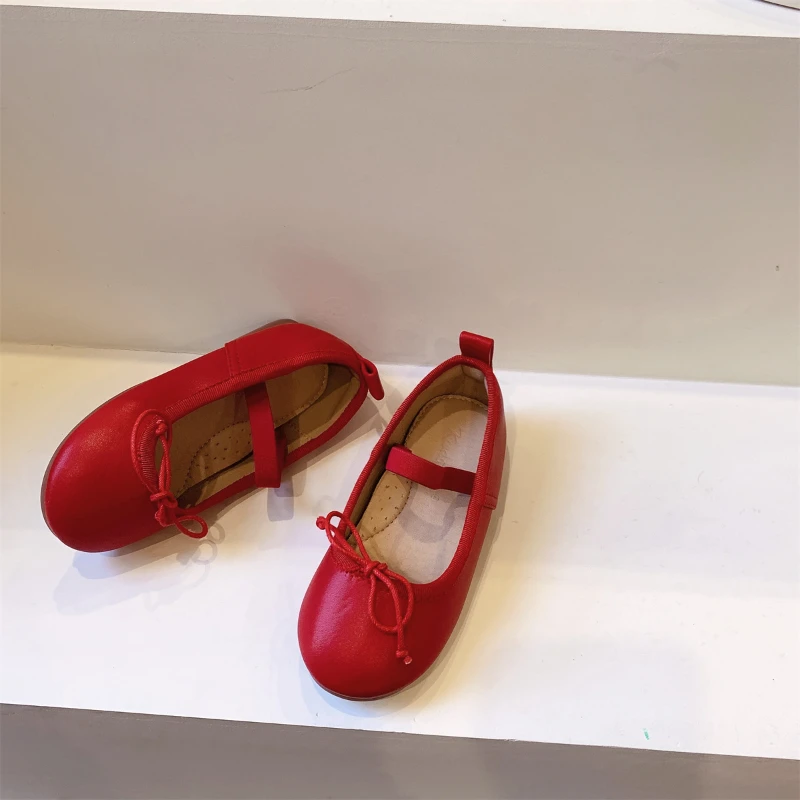Girl Leather Shoe Candy Colored Kid Shoe Spring New Simple Solid Color Casual Classical Bow Princess Gril Shoes