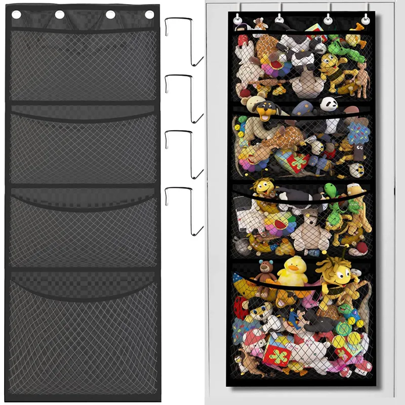 Bolsa de almacenamiento de animales de peluche sobre la puerta Organizador  de animales de peluche con 4 bolsillos grandes Bolsas de malla colgantes  para Baby Plus