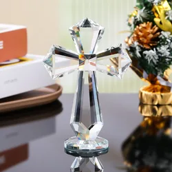 Exquisite Hand - Carved Crystal Cross Ornament - Elegant Religious Gift Handmade with AB Color (Transparent)