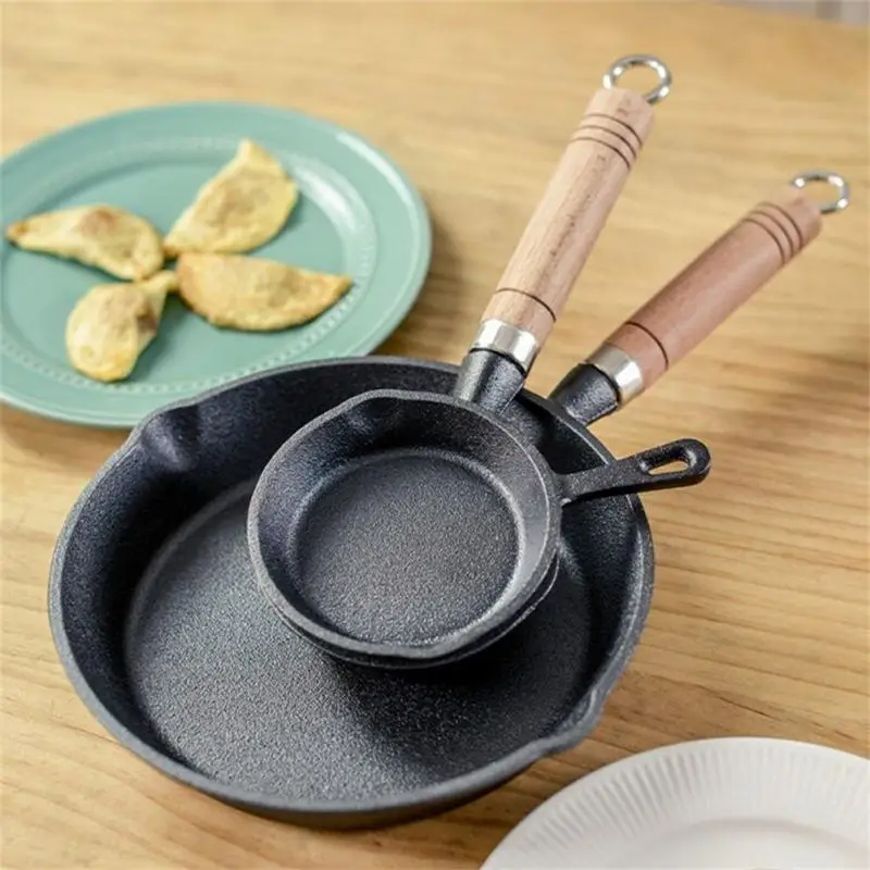 Kitchen Utensils Omelette Pan Cast Iron Non-stick Omelette Egg Dumpling Pan  With Anti-scald Wooden Handle Hot Oil Pot Utensils - AliExpress