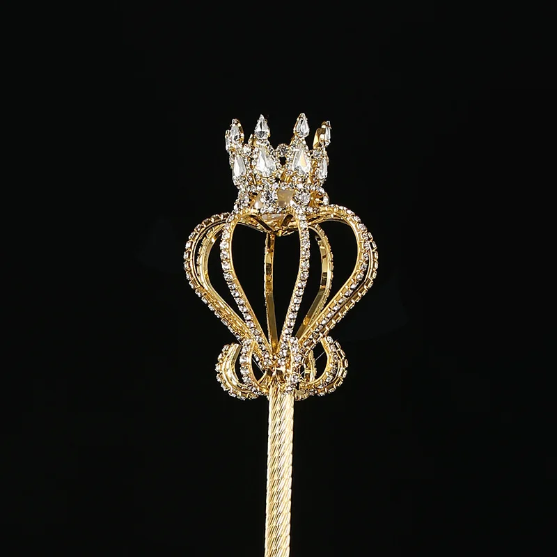 

Party Hollow Out Water Drop Scepter King Men Diamond Magic Wand Crown Gold Silver Cetro