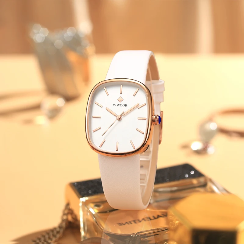 WWOOR Women's Watch Top Brand Luxury Waterproof Dress Watch for Women Fashion Leather Ladies Quartz Wristwatch Relogio Feminino