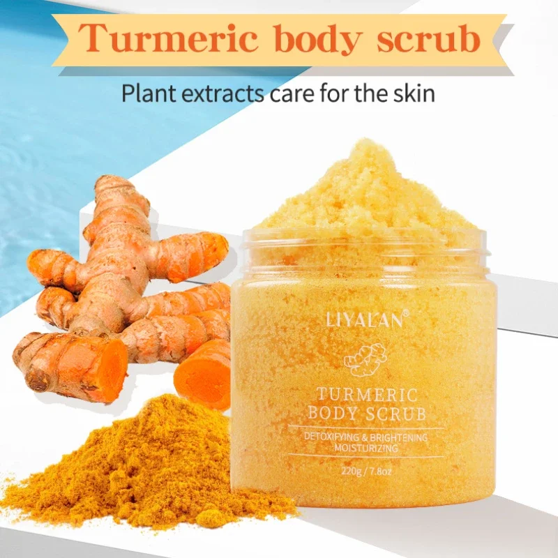 

220g Turmeric Face Body Scrub Soften Cutin Brightening Moisturizing Salt Pore Cleaning Skin Smooth Exfoliating Skin care 1pcs