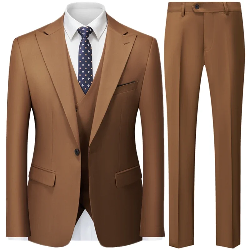 3 Pcs Set Vest Blazers Jacket Pants / Fashion Men Casual Boutique Slim Business Groom Wedding Solid Color Suits Trousers