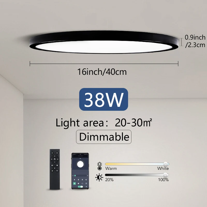 flush mount lighting MARPOU 0.9inch Ultra Thin Smart LED Ceiling Lamp APP/Remote Control Dimmable Lustre Led Ceiling Light for Living room decoration black downlights Downlights