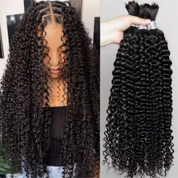 Human Hair Bulk For Braiding 2 Bundles Deep Wave Human Hair Extensions Human Braiding Hair For Boho Braids Water Wave Curly Hair 1