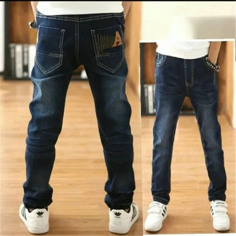 

Boys Jeans For Spring 5-14T Autumn 2023 New Casual Letters Print Elastic Waist Child Teenager Clothes Kids Denim Pants Trousers