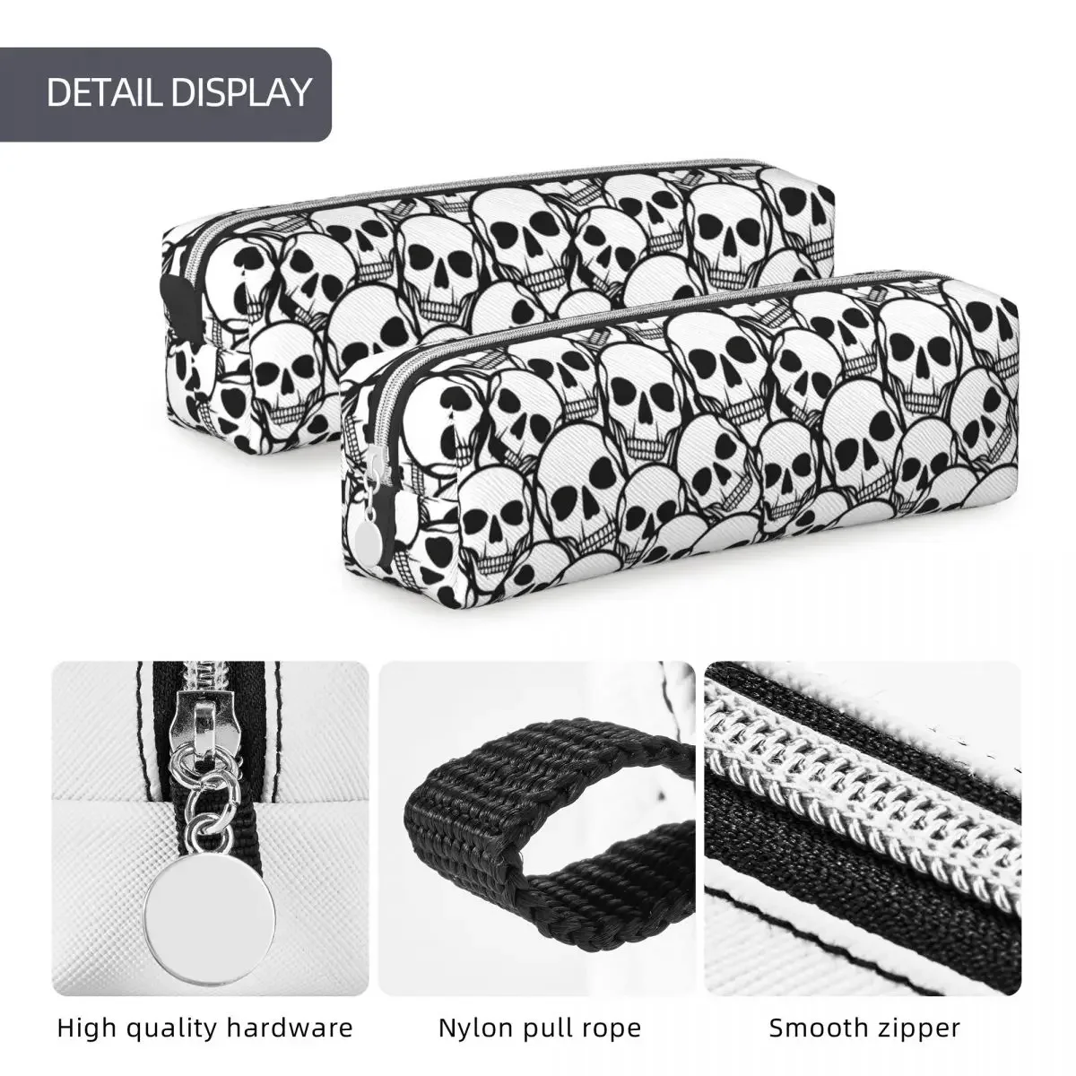 Cool Pencil Case Skeleton  Bag Skulls Print School  Cases Students Square Custom DIY Stationery Organizer 3