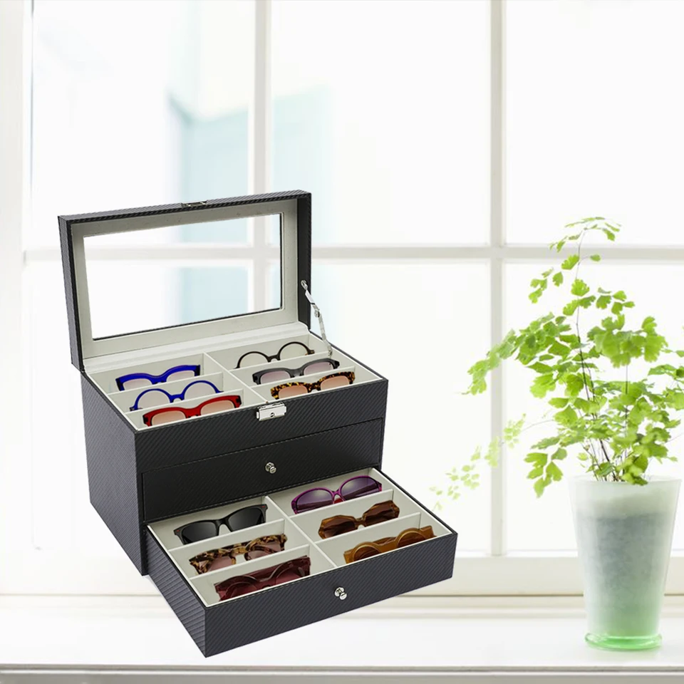 18 Grid Carbon Fiber Eyeglass Storage Box