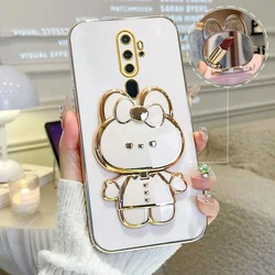 Cute Rabbit Phone Holder Makeup Mirror Luxury Case for Women and Girls - Pink (White)
