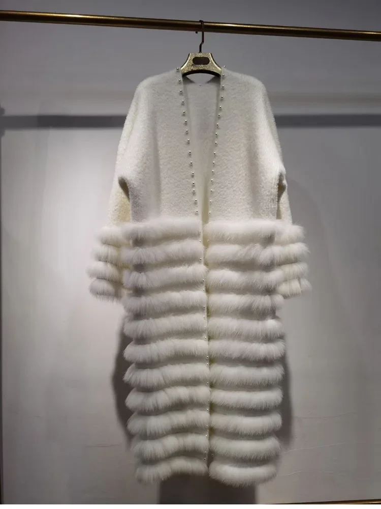 

Fall winter 2024 Natural Real Fox Fur Collar Warm Woolen coats Female Autumn winter long real fox fur Jacket Coat 400